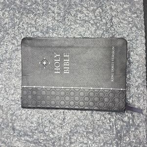 King James Version Holy Bible Dark grey leather look, approx 5" x 7"